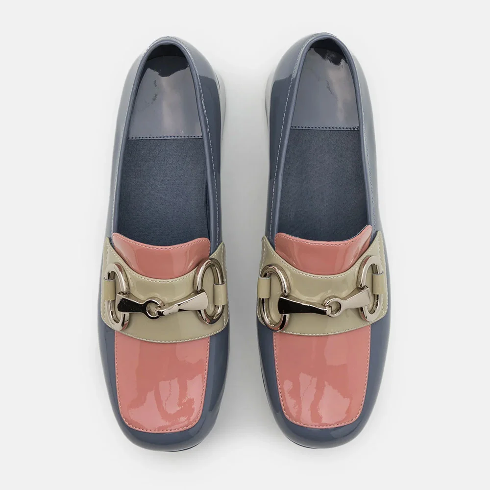 Multicolor Round Toe Chunky Heel Slip On Platform Women's Loafers