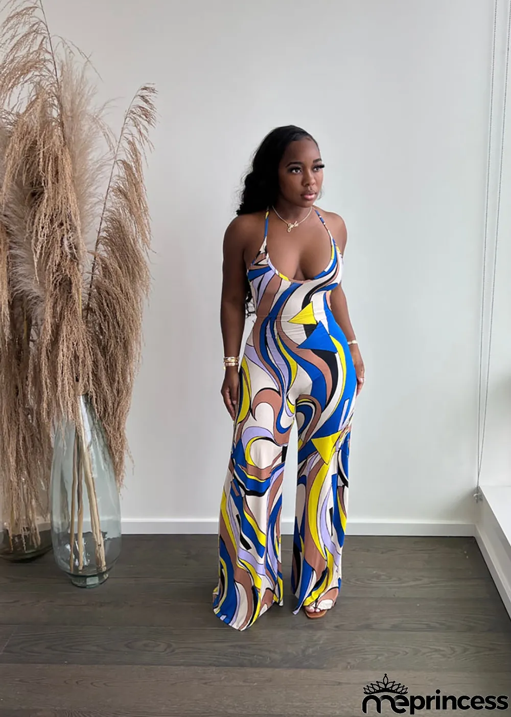 Sexy Printed Backless Jumpsuit