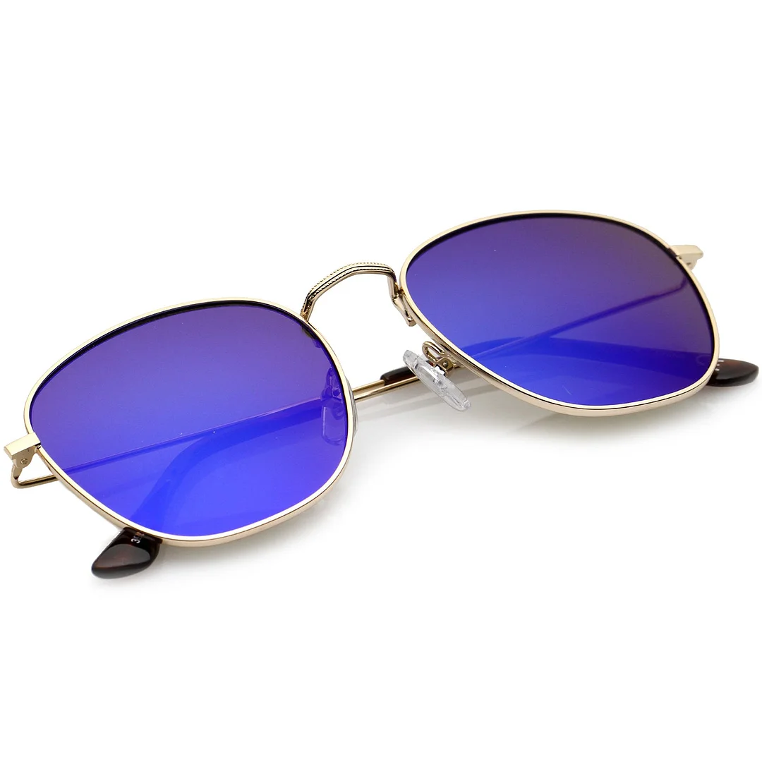 Classic Metal Frame Ultra Slim Temples Colored Mirror Lens Square glasses 53mm