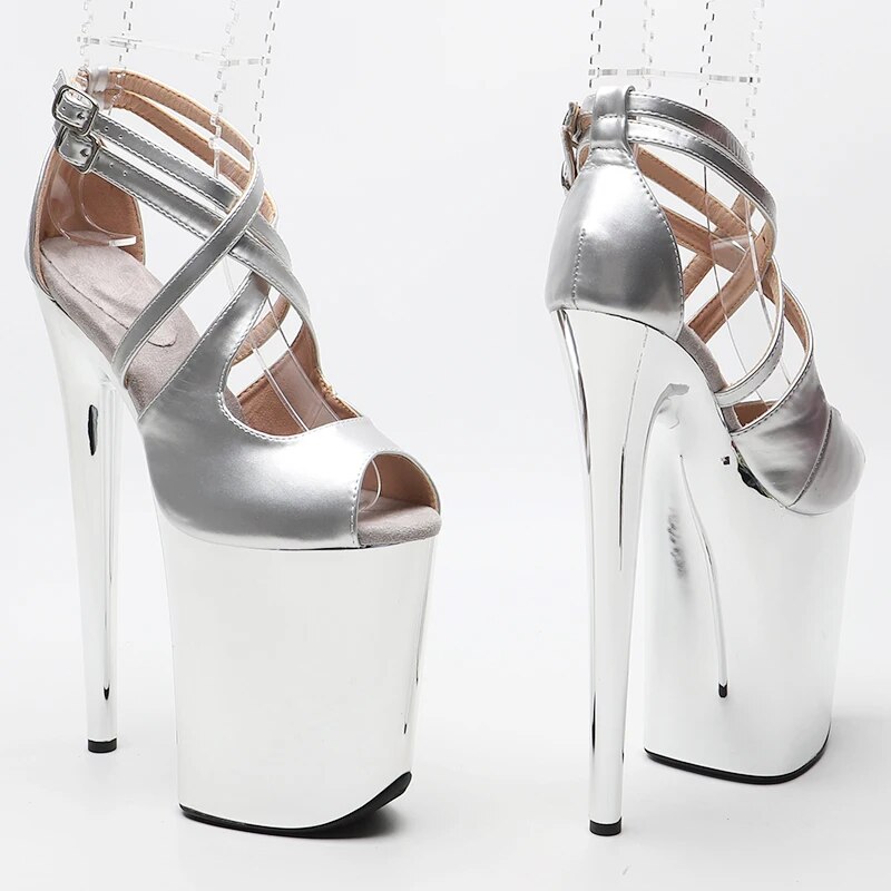 TAAFO 23CM/9inches Patent PU Open Toe Platform High Heels Sandals Pole Dance Shoes