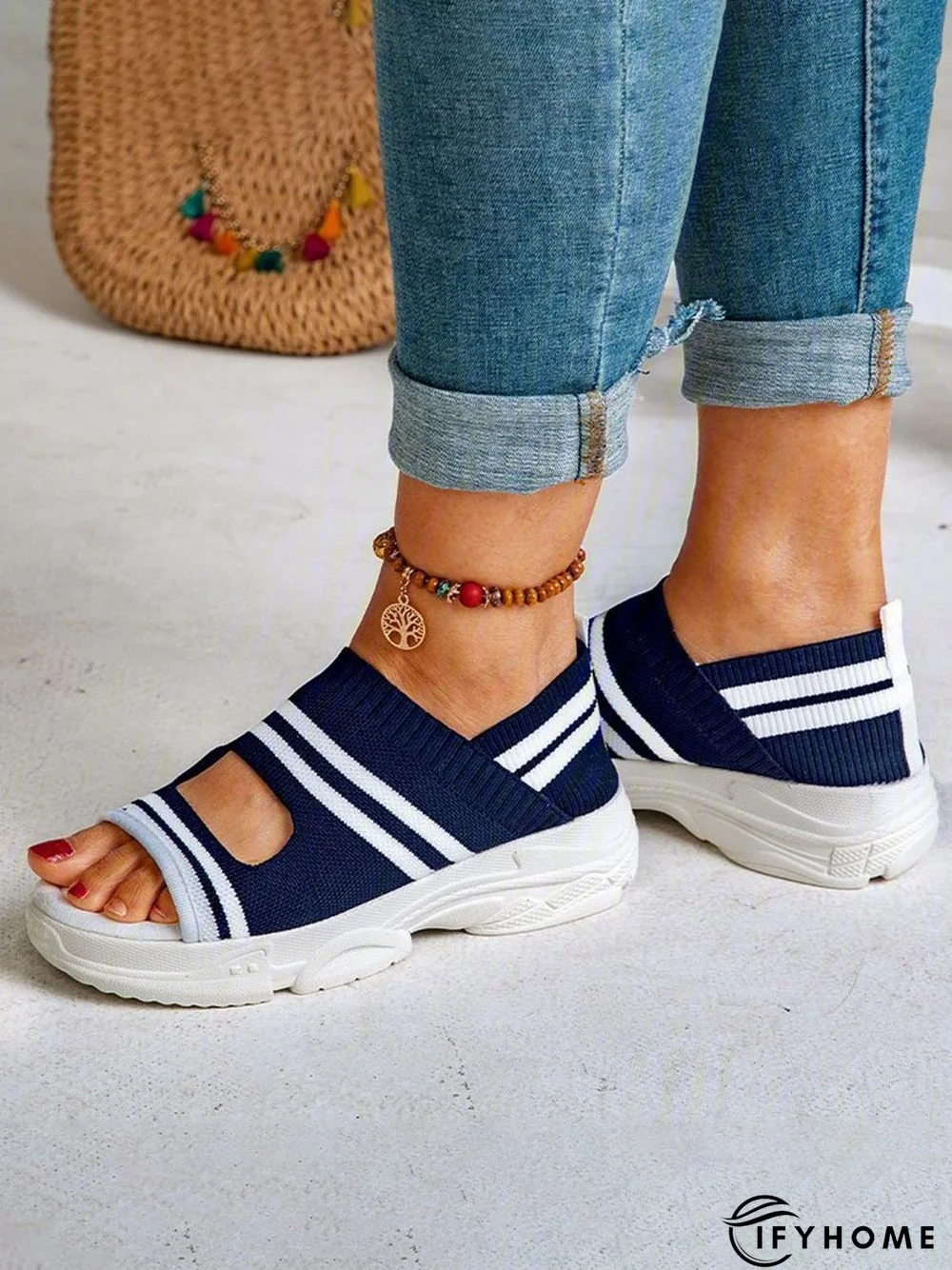 Casual Low Heel Gray Open Toe Sandals | IFYHOME