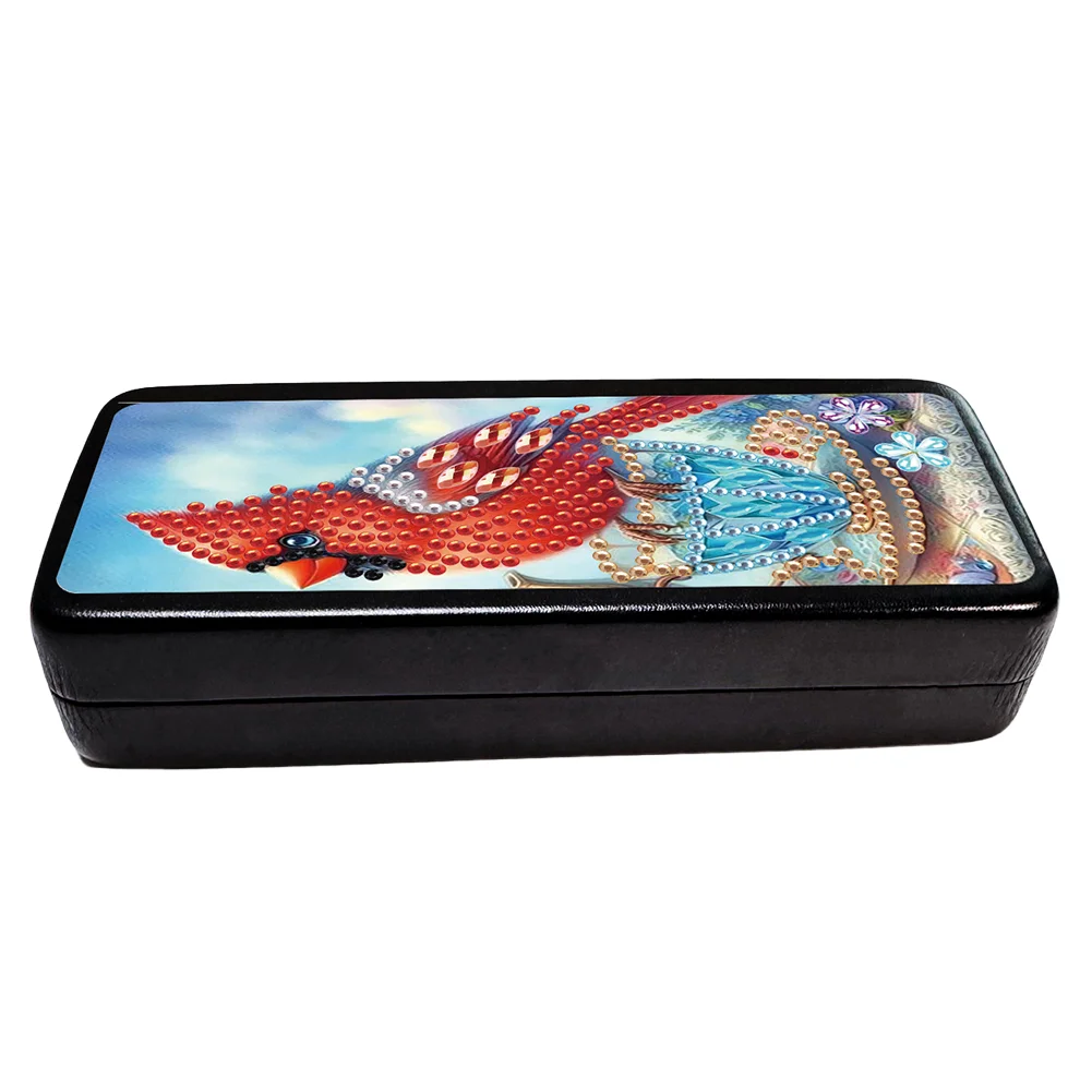 DIY Glass Cardinal Diamond Painting Eyeglasses Case PU Leather for Adults Beginners