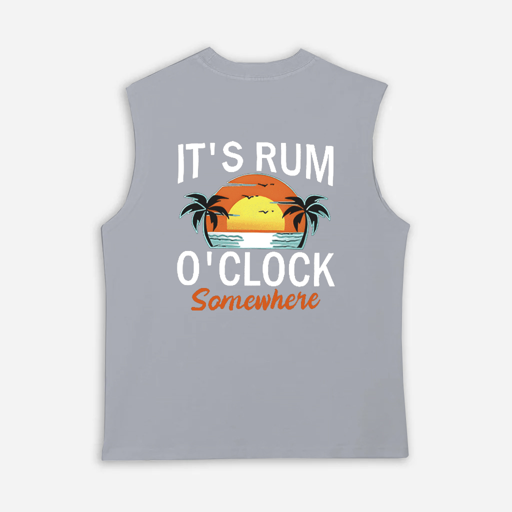 Men's Summer Casual Slogan & Palm Tree Printed Round Neck Tank Top