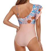 Trackpodssl Printed Swimwear Women 2025 Ruffle Swimsuit Female One Piece Push Up Bathing Suit Sports Mayo One shoulder Blue Pink XXL