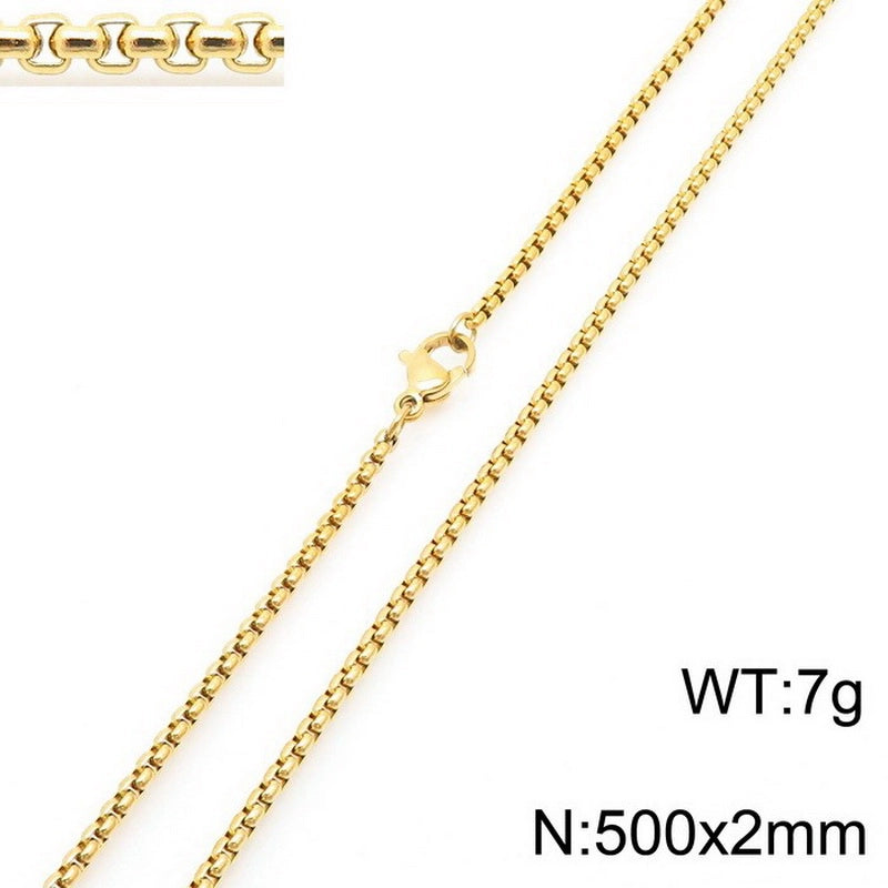 Fashion Classics Square Pearl Chain Men’s And Women’s Titanium Steel Necklace