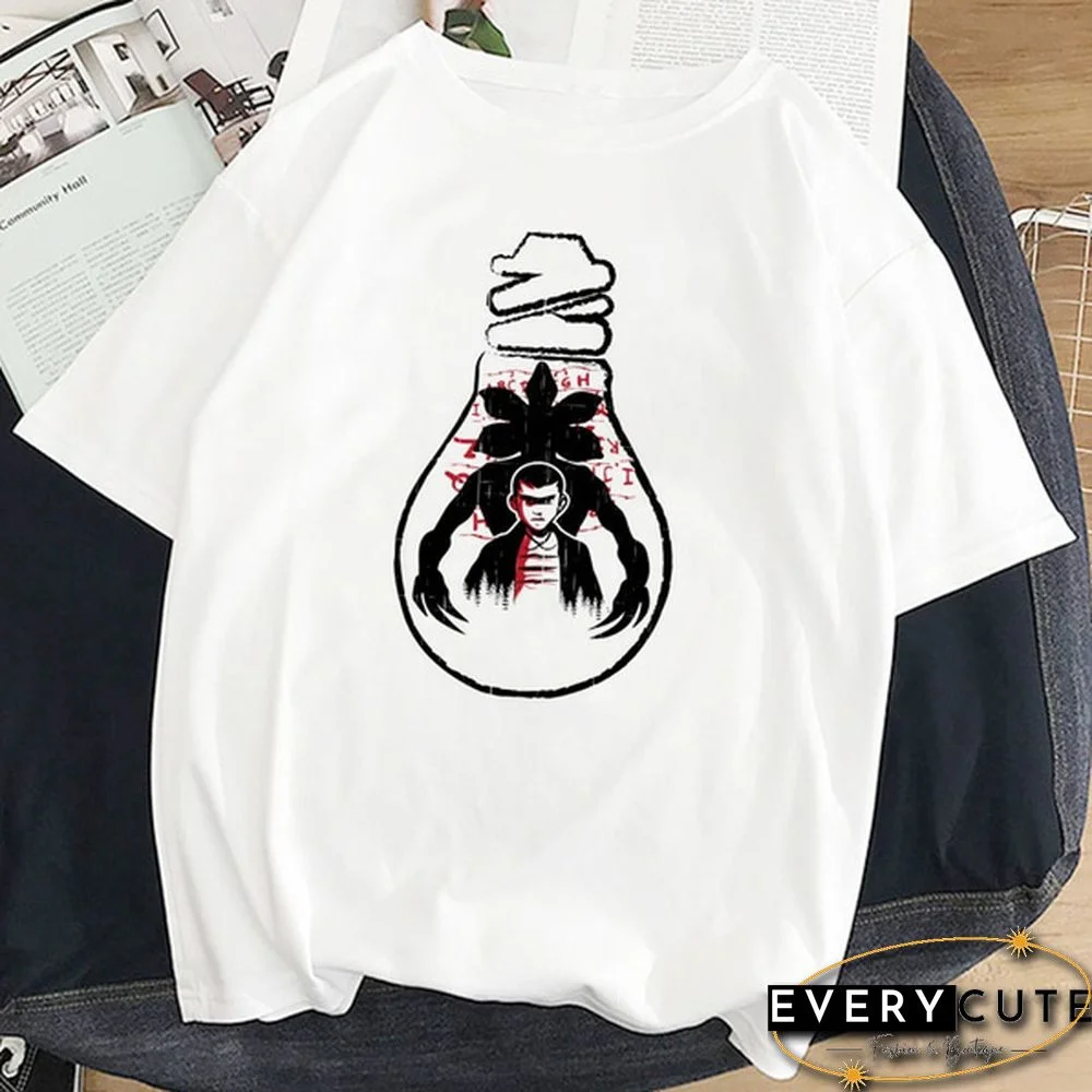 Stranger Things T Shirt Women Eleven Summer Casual Top Tee T-Shirt Female Femme Clothing Harajuku Funny Movie Shirt White Tshirt