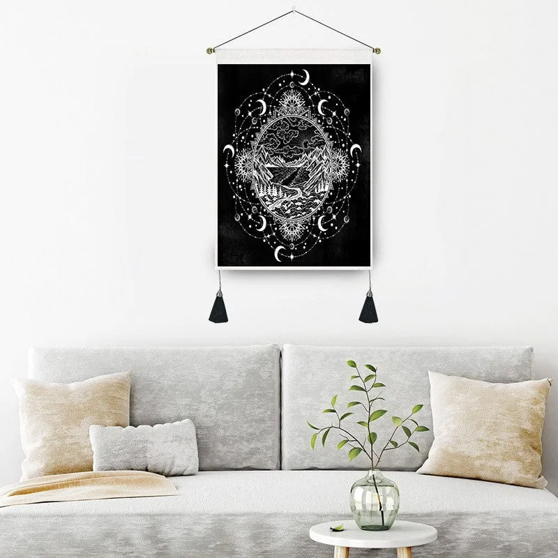 Black Canvas Hand Phase Tapestry Home Decor Macrame Bedroom Art Butterfly Wall Hanging Tassel Tapestries Art Background Cloth