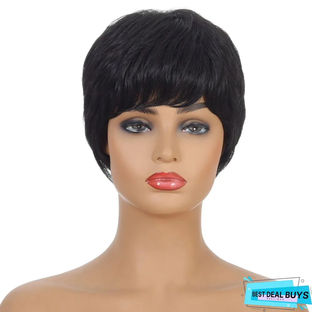 Women's Oblique Bangs Black Wig Short Hair Female Chemical Fiber Headgear