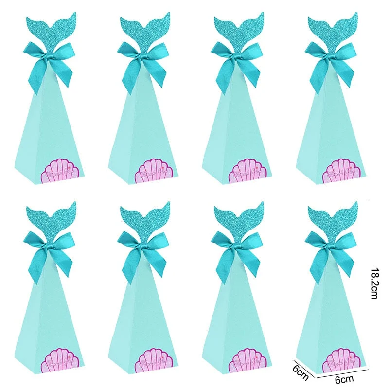 10Pcs Mermaid Tail Paper Candy Box Gift Bags Popcorn Boxes Kids Little Mermaid Birthday Party Decoration Baby Shower Supplies