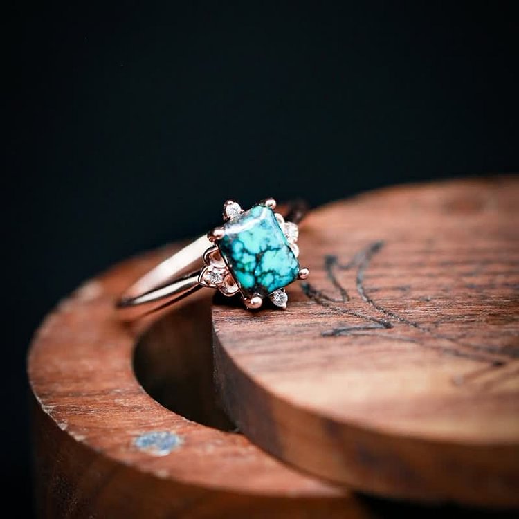 The "Zella" -  Emerald Cut Turquoise Engagement Ring