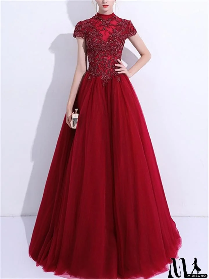 MidiSono - Gorgeous Applique Back Cutout Lace Ball Gown for Prom