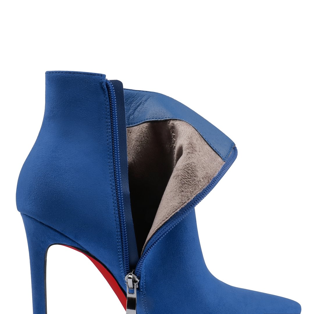 Women's Closed Pointed Toe Chain Studded Stiletto Ankle Boots Red Bottom Heels-MERUMOTE