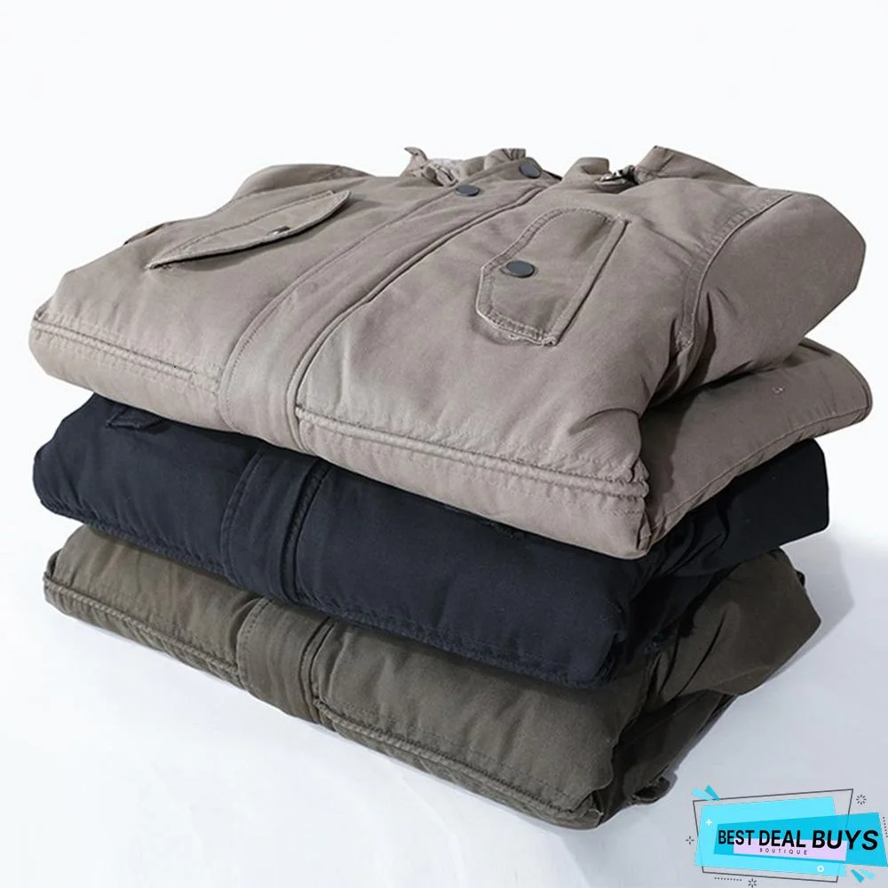 Men Long Casual Thick Warm Fleece Jacket Parkas Men Outfit Fashion Fur Collar Hooded 100% Cotton Coat Parkas