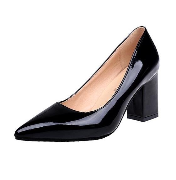 2020 New Women Pumps Black High heels 7.5cm Lady Patent leather Thick with Autumn Pointed Single Shoes Female Sandals Big 33-43