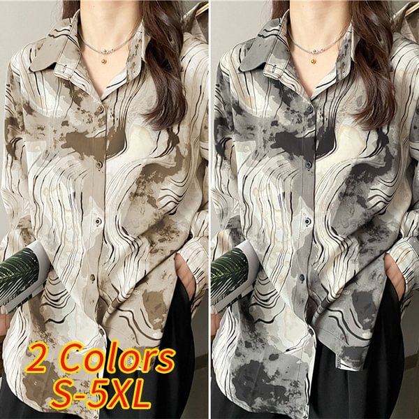 Women Fashion Printed Lapel Collar Button Up Shirts Tops Casual Long Sleeve Spring Blouse Blusas Femininas - Life is Beautiful for You - SheChoic
