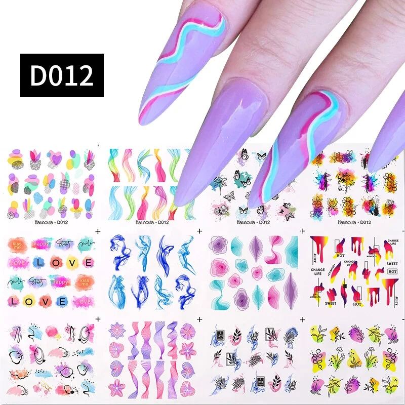 12pcs Valentines Manicures Love Letter Flower Transfer Stickers For Nails Inscriptions Nail Art Decoration Water Sliders Tips