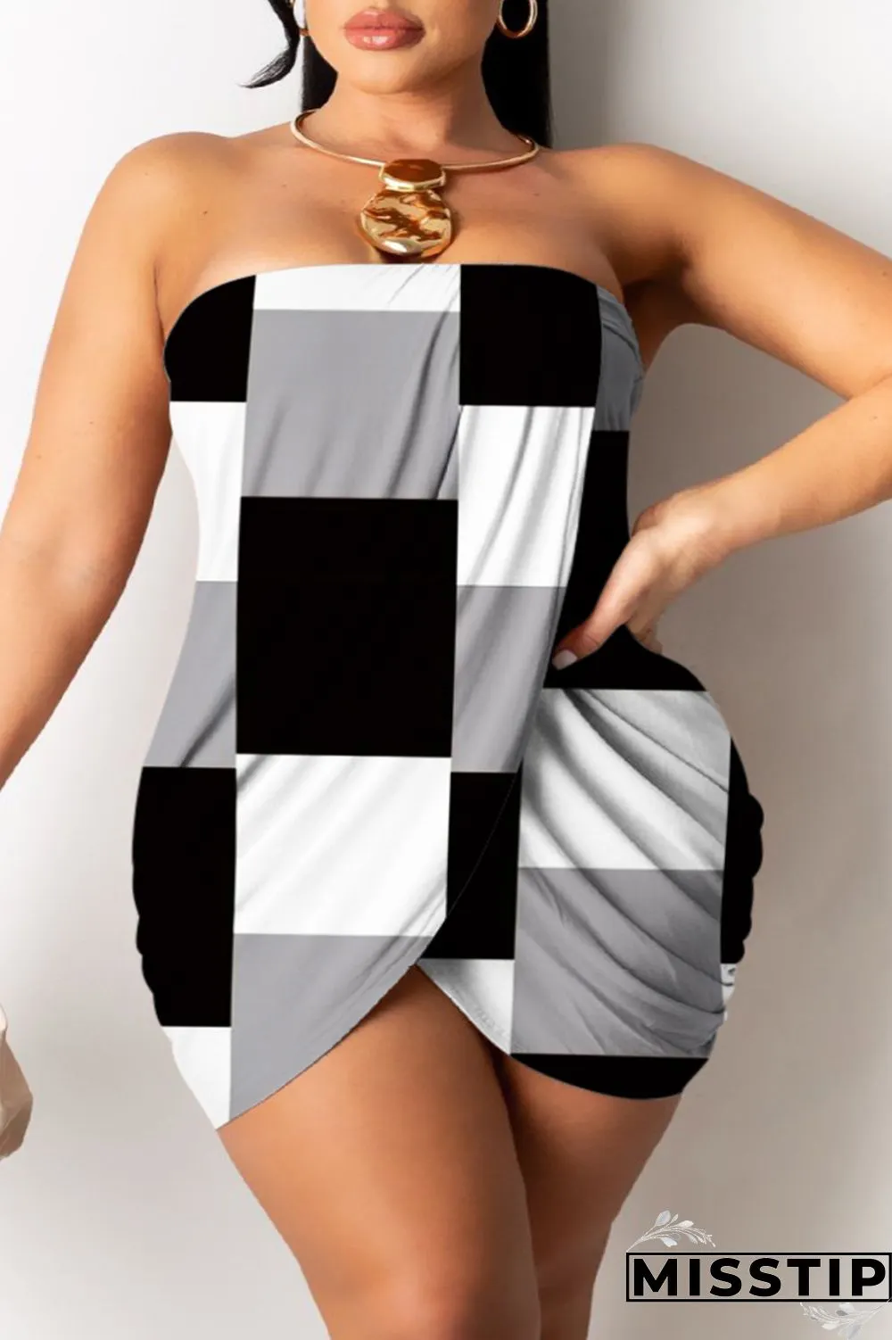 Cyan Sexy Print Patchwork Backless Strapless Sleeveless Dress Dresses