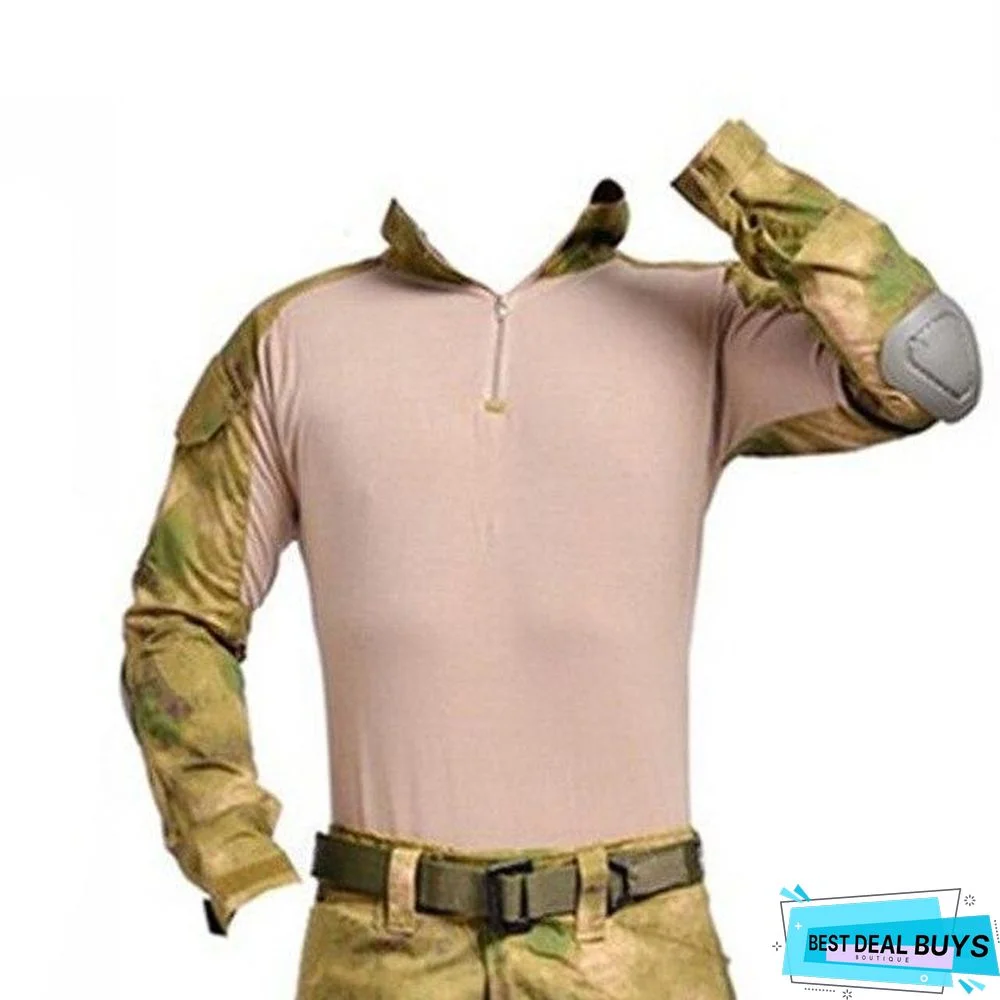 Camouflage Colors Army Combat Uniform Military Shirt Cargo Airsoft Paintball Tactical Cloth with Elbow Pads
