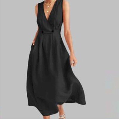 Plus Size Women Vintage Cotton Maxi Dress 2020 Summer New Sexy V Neck Sleeveless Long Dress White Button Loose Party Vestidos