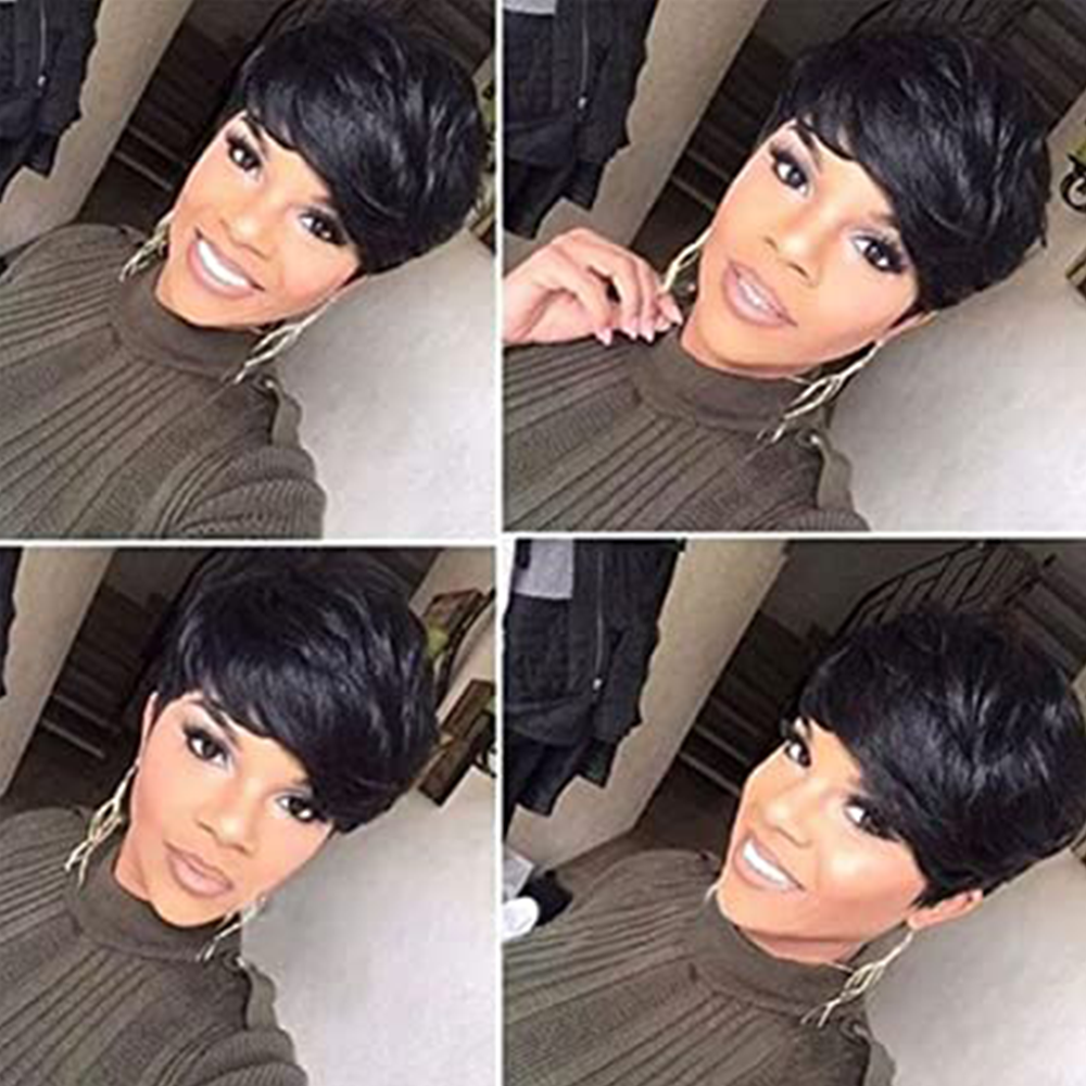 Short Pixie Cut Natural Straight  Synthetic Wig With Bangs US Mall Lifes