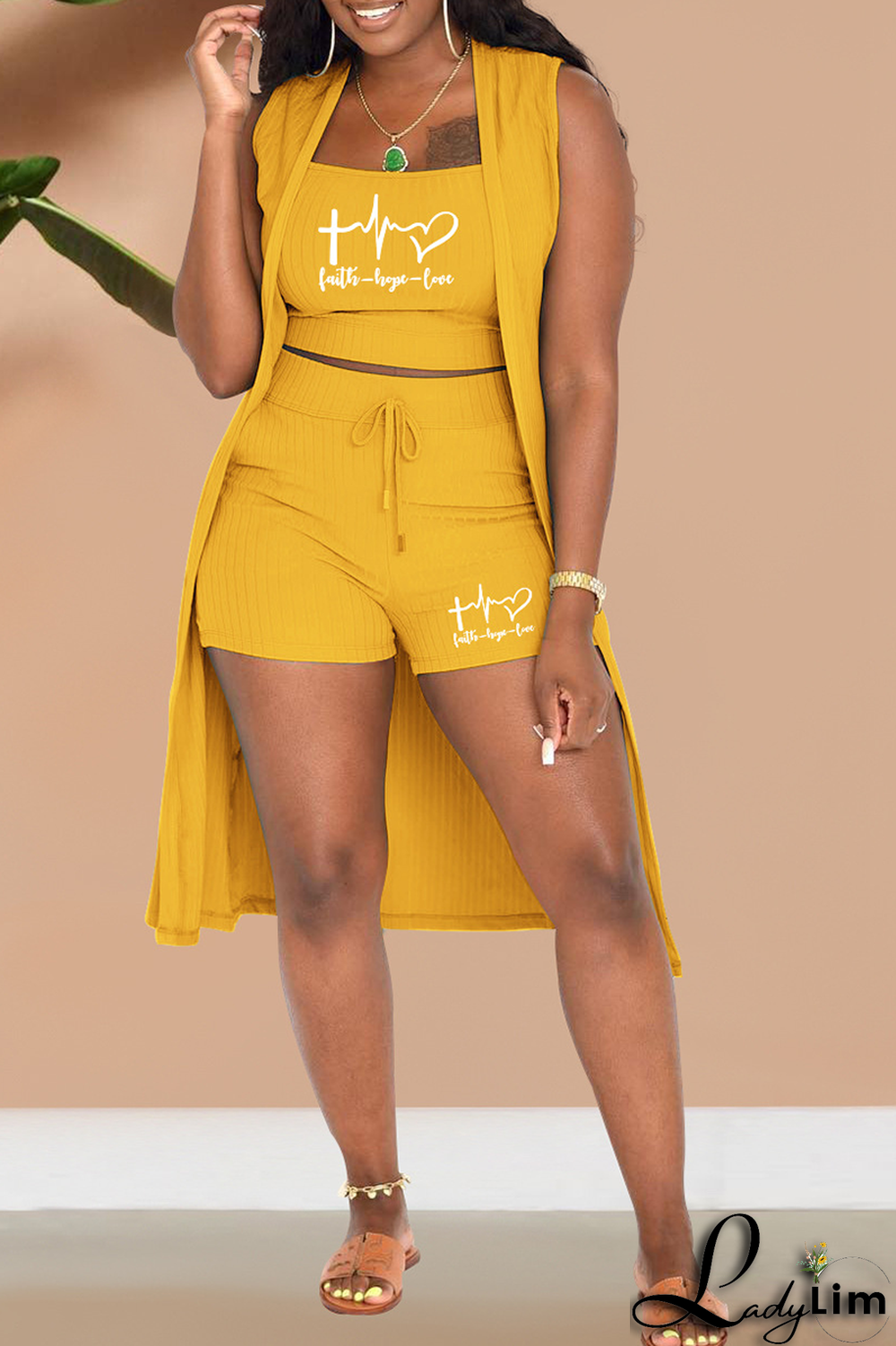 Pink Fashion Print Patchwork Cardigan Collar Sleeveless Three Pieces