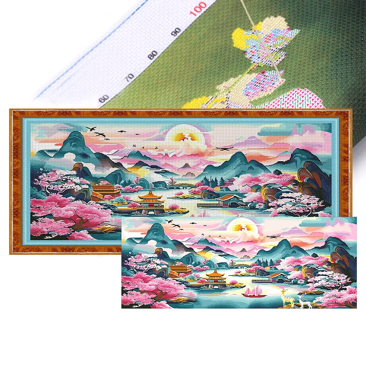 【Mona Lisa】Peach Blossom 150*66cm 11CT Stamped Cross Stitch gbfke
