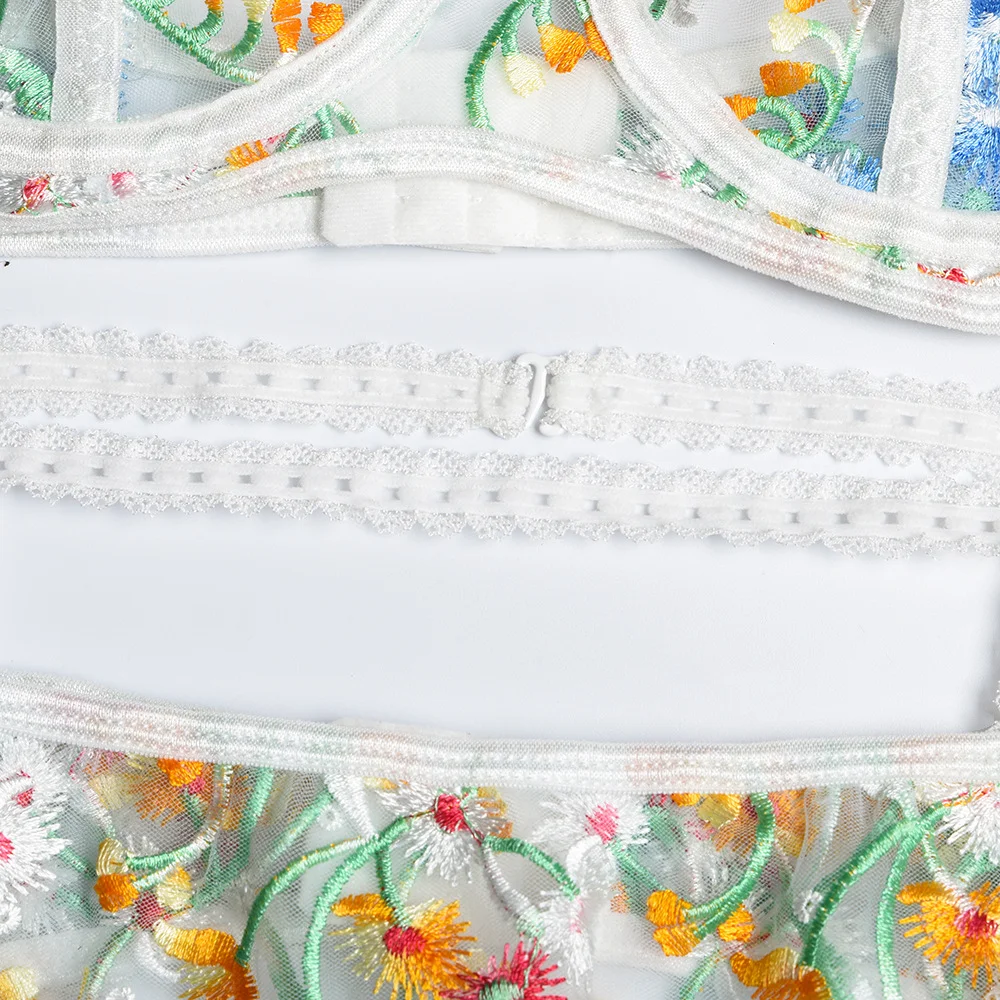 Billionm Floral Lingerie Women Sexy Bra Underwire and Panties Lengerie See Through Embroider Flower Underwear Sex Porno Clothing Intimate