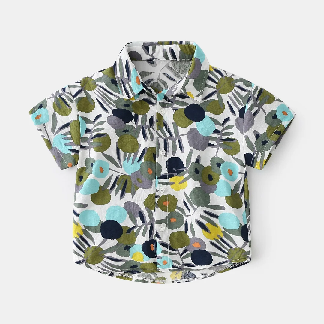 2-7T Toddler Kid Baby Boy Girls Clothes Short Sleeve Floral Shirt Boho Beach Print Party Gentleman Summer Vacation Boys Shirt