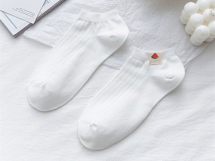 Pure White Cotton Women's Summer Thin Fruit Socks Boat Socks