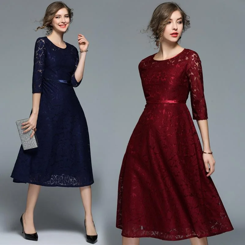 Elegant mid-length lace big dress