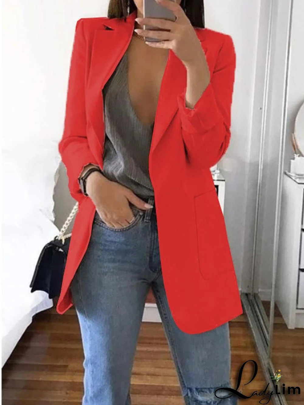 Laper Collar Double Button Pocket Side Pea Coat