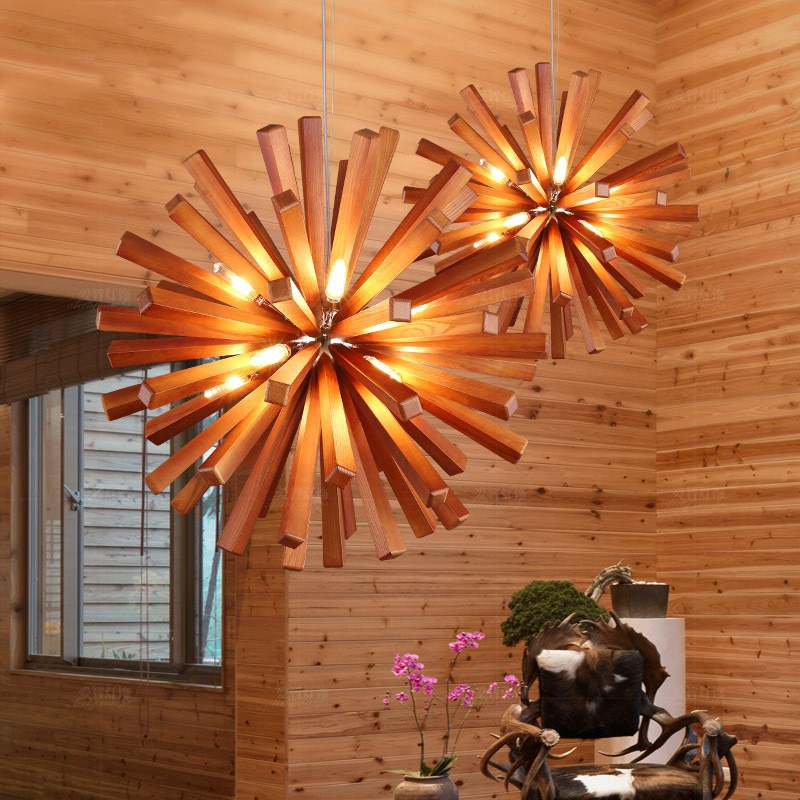 Nordic Wood Chandelier Dandelion-Shaped Pendants Lights For Bedroom