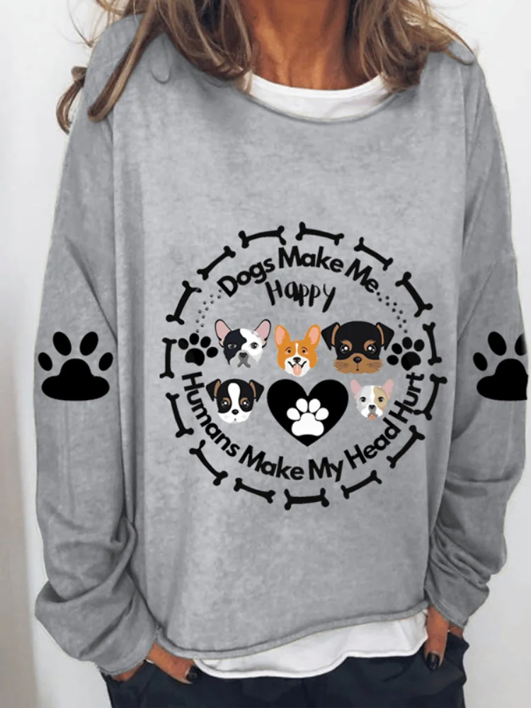 Vefave Dog Paw And Cute Puppy Print Long Sleeve Sweatshirt