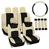 Automotive Seat Covers Beige Black Universal Fit Seat Cover Combo Set with Steering Wheel Cover and Seat Belt Pad (Airbag Compatible and Split Bench)