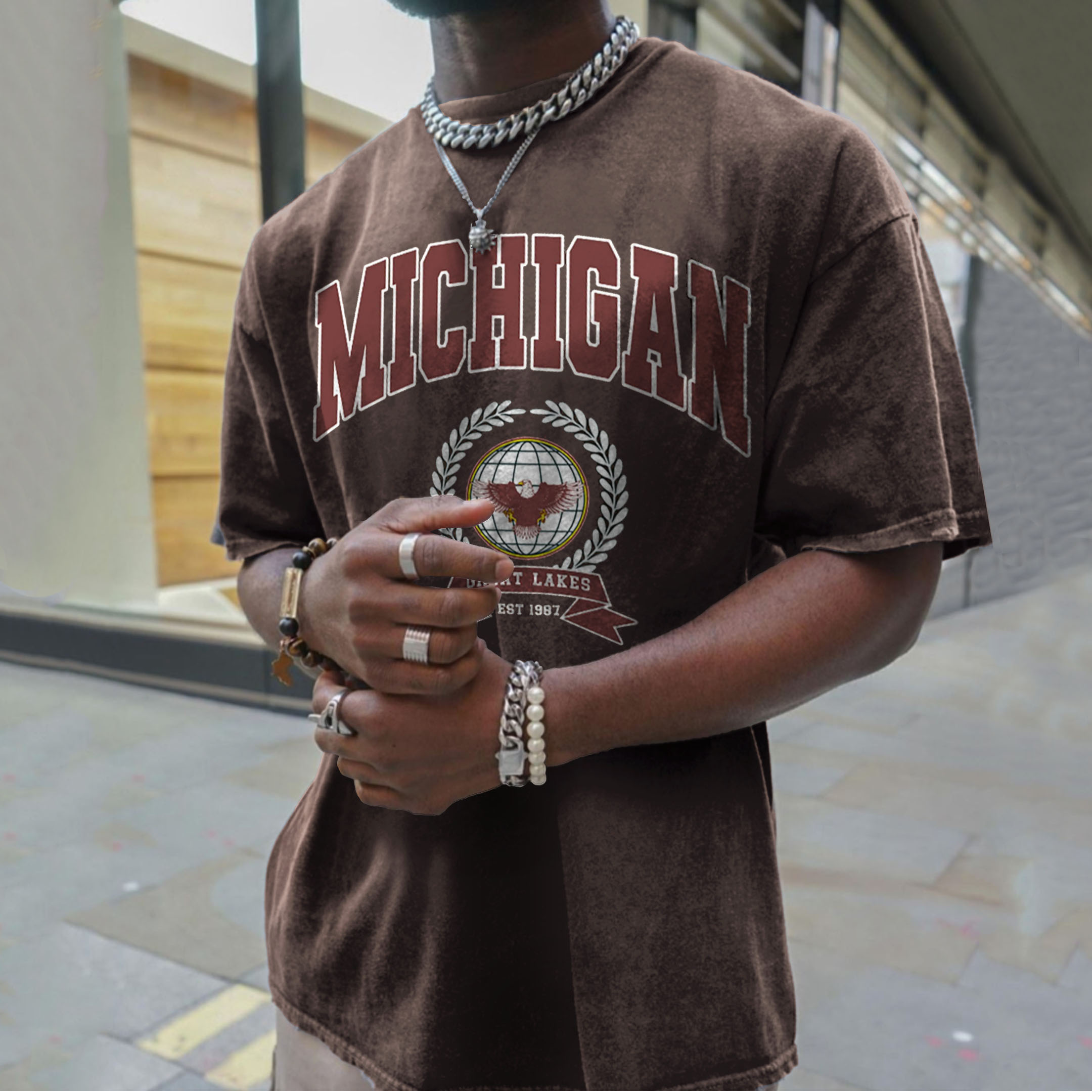 Retro Oversized MICHIGAN Men's T-shirt / [blueesa] /