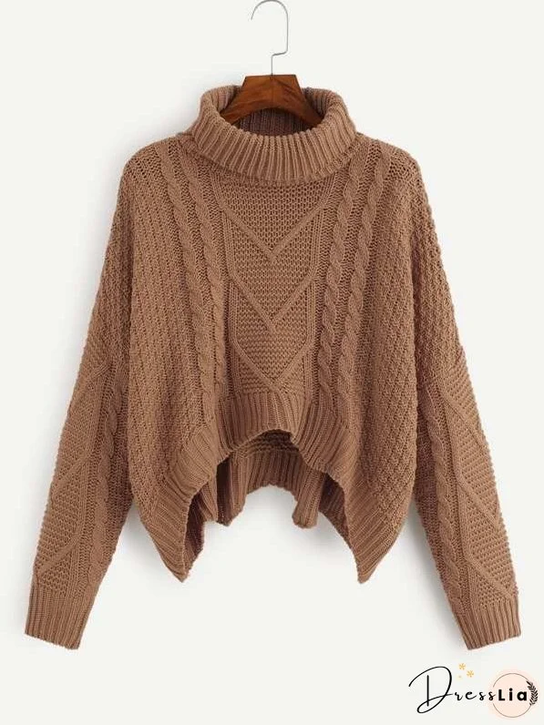 Mixed Knit Asymmetrical Hem Sweater