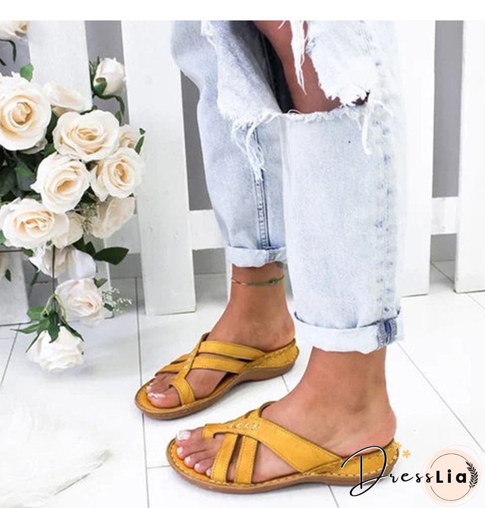 Summer Sandals Women Comfy Slippers Roman Leather Wedge Sandals Low Heels Beach Shoes Casual Flip Flops Sandalia Feminina