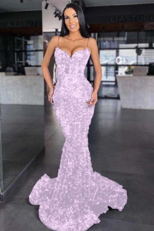 Daisda Sweetheart Royal Blue Spaghetti Strap Mermaid Prom Dress With Sequins