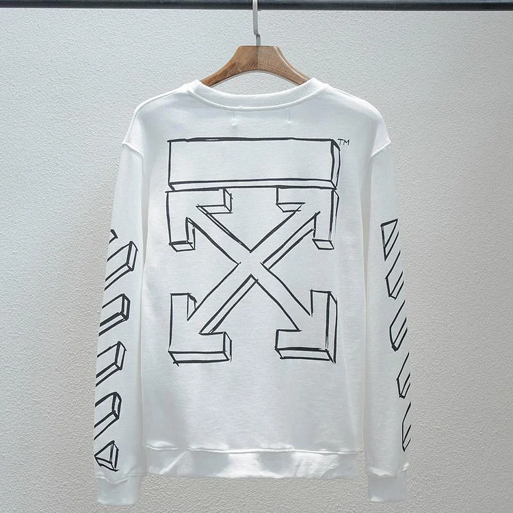 Off White Sweatshirts Long Sleeve round Neck Neck Sweater for Men and Women Large Size Loose Terry round Neck Sweater