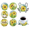 6Pcs/set Diamond Painting Flower Coaster Cup Cushion Home Decor