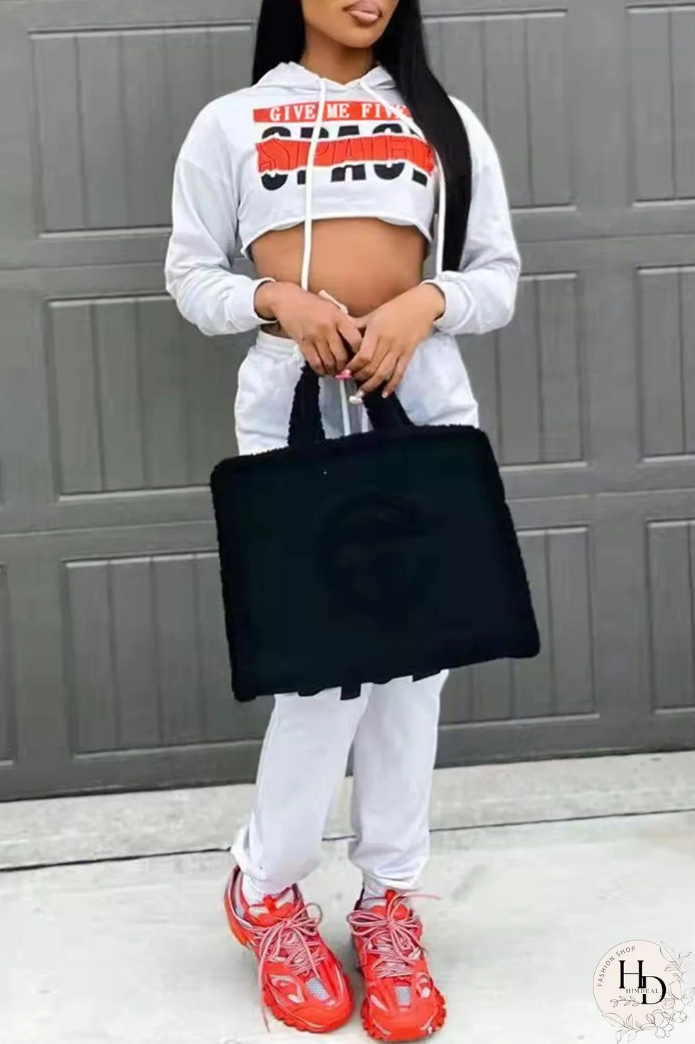 White Fashion Casual Print Basic Hooded Collar Long Sleeve Two Pieces