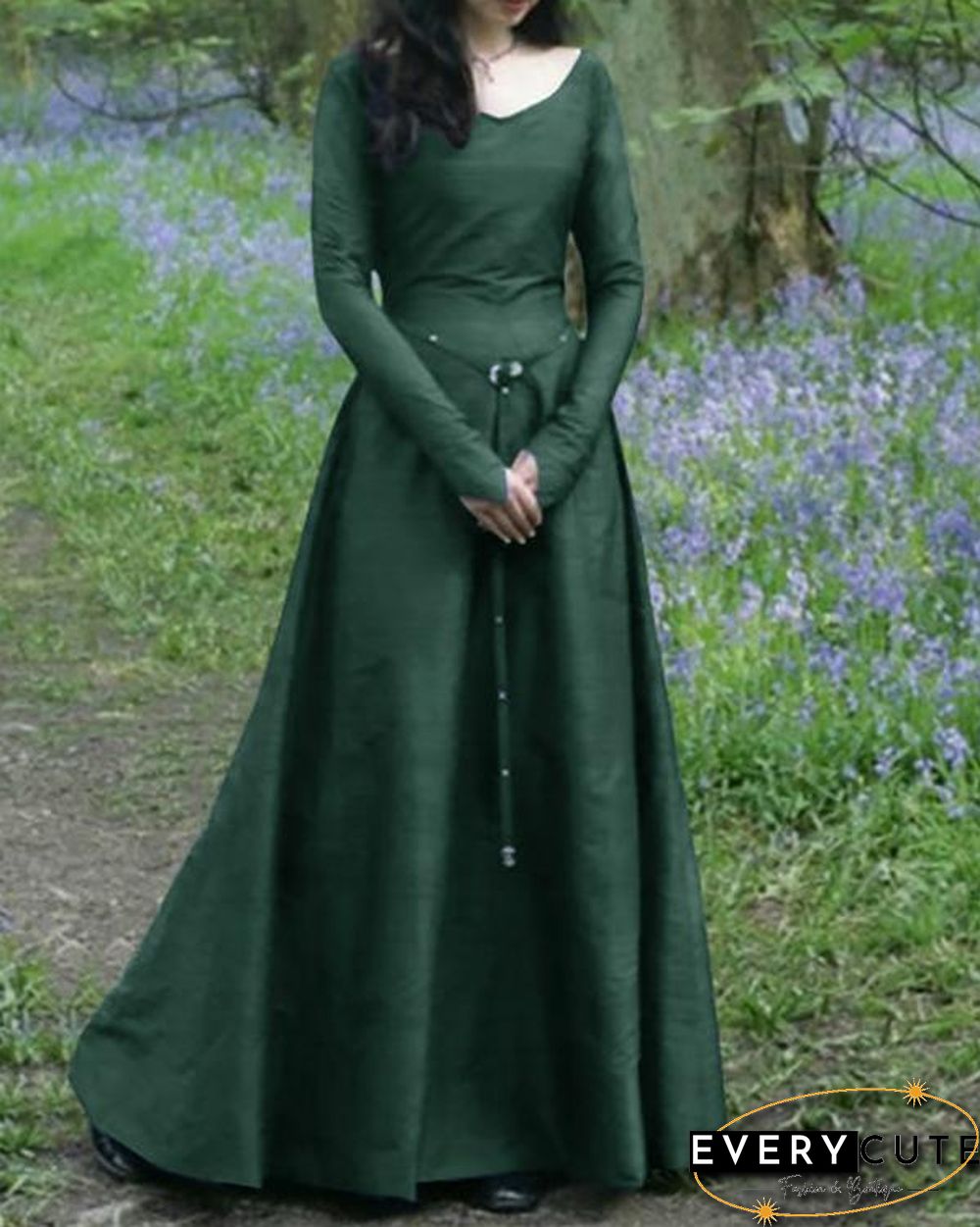 Classical Medieval Long Sleeve Round Neck Slim Ladies Dress