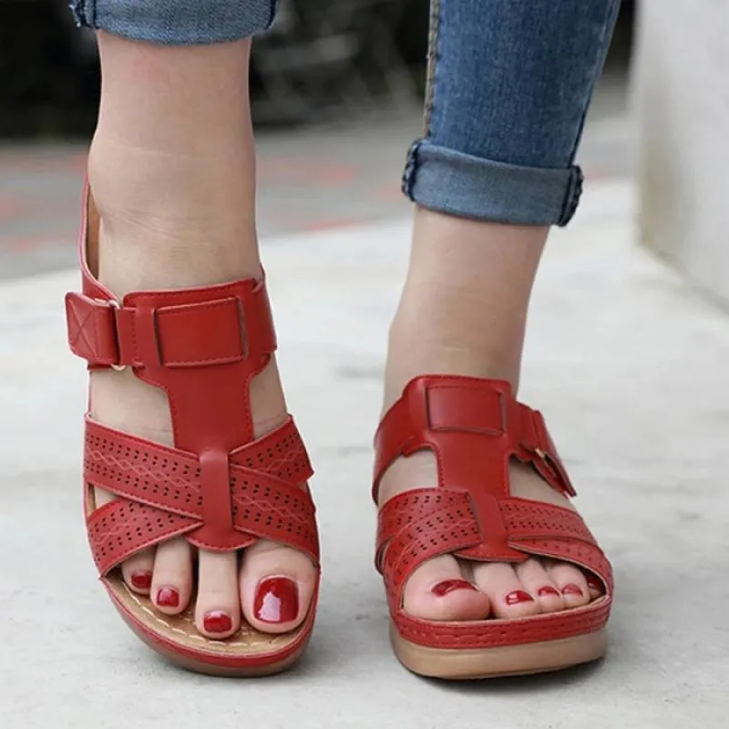 Yyvonne Womens Sandals Summer Wedges Shoes Adult Open Toe Slip On Comfy Slippers Solid Color Buckle Beach Shoes For Lady 2023 Sandalias