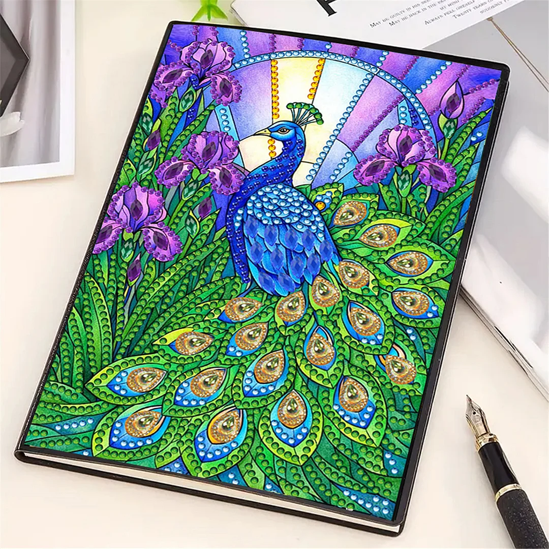 DIY Flower Diamond Painting Journals Notebooks 50 Pages A5 No Lines Special Shaped Diamond Art Kits for Beginners Craft Lovers and Artists (Peacock)