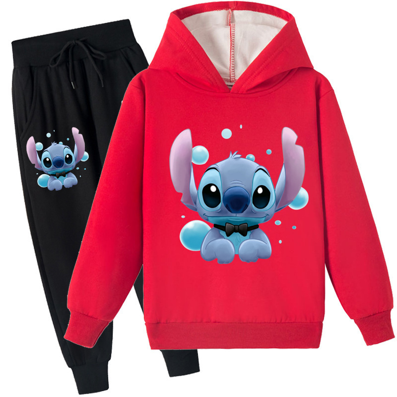 Mayoulove Stitch Fleece Hoodie and Trousers Set - Cute and Cozy Matching Outfit for Kids who Love the Lovable Blue Alien - Perfect for Playtime or Bedtime - Boys and Girls Stitch Clothing-Mayoulove