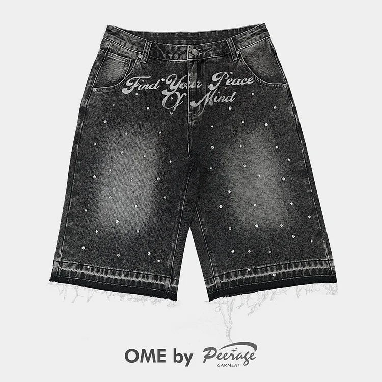 Custom Baggy Print Rhinestone Jorts