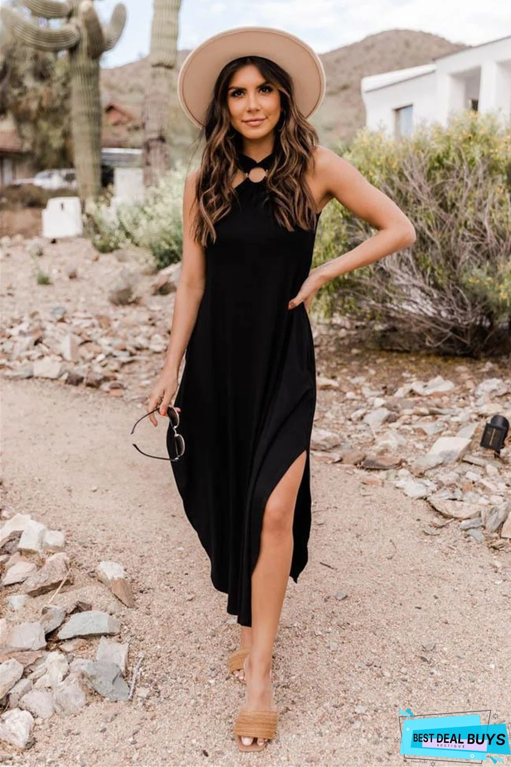 Off-The-Shoulder Casual and Comfortable Long Pocket Dress with Hanging Neck