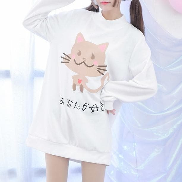Black/White Kawaii Neko Cat Oversize Sweater SP178964