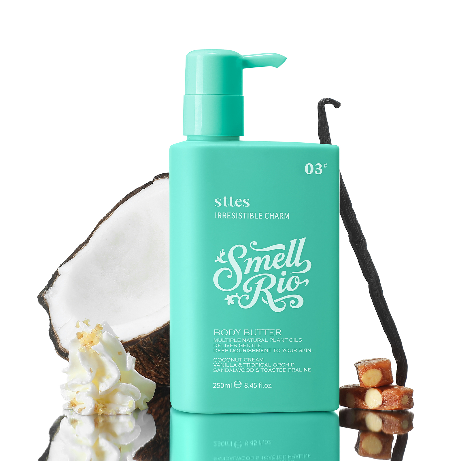 New Sttes 03 Body Lotion, 250ml/8.45 fl oz &ndash; Coconut Cream, Vanilla & Toasted Praline Gourmand Scent &ndash; Deep Moisturizing, Fast-Absorbing, Non-Greasy &ndash; For Dry Skin, Women & Men