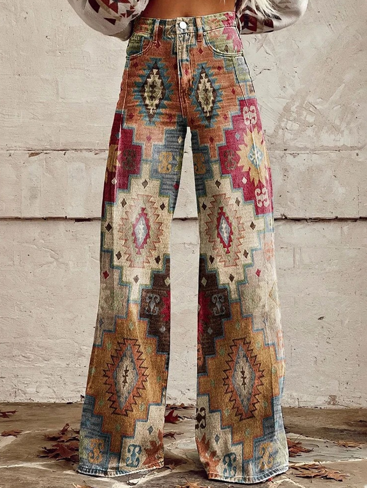 Boho Colorblocks High Waist Wide Leg Pants